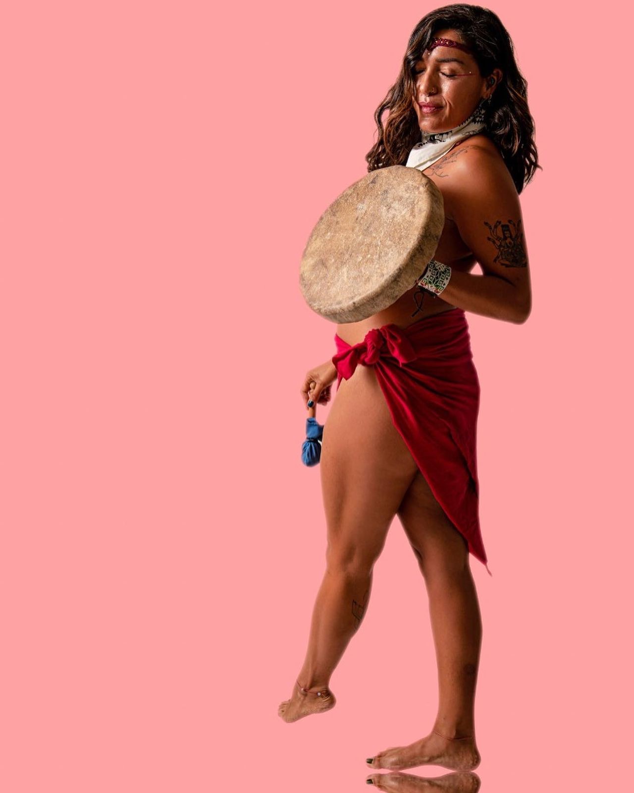 Dani with drum in studio