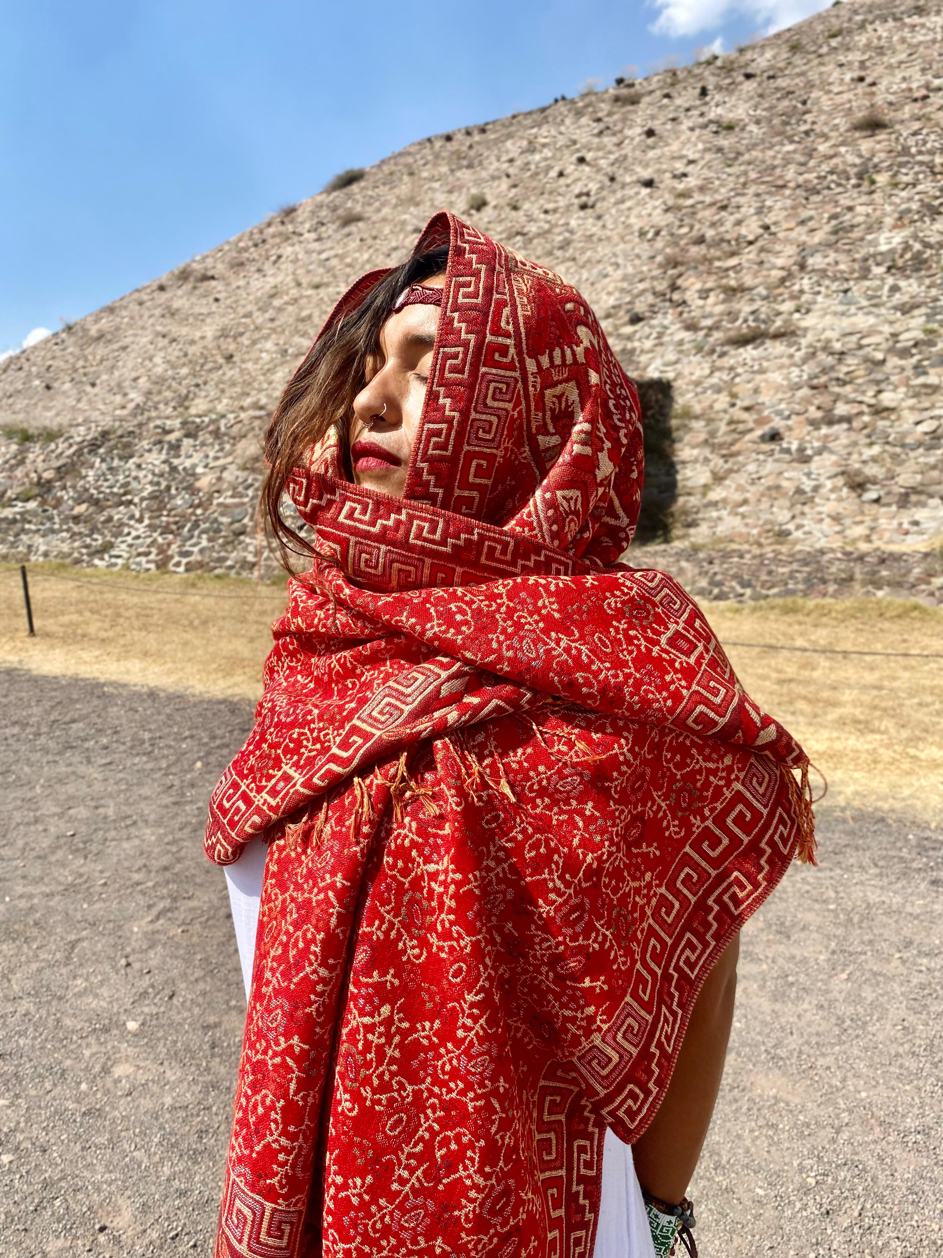 Dani with rebozo at Teotihuacan