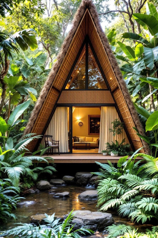 A-frame cabin in jungle